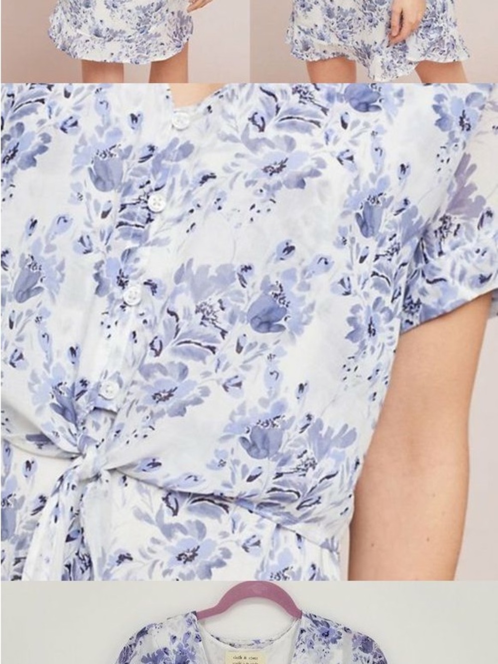 Anthropologie Cloth & Stone Blue Floral Button-Front Dress